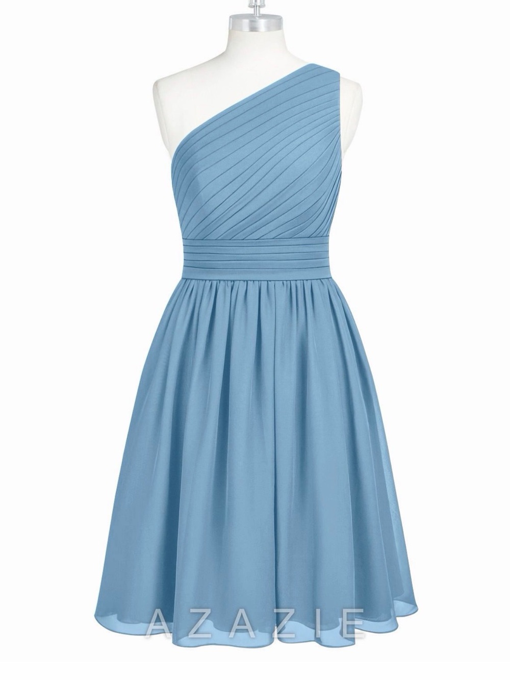 Azazie Katrina Steel Blue A-Line One Shoulder Chiffon Dress - Picture 3 of 8